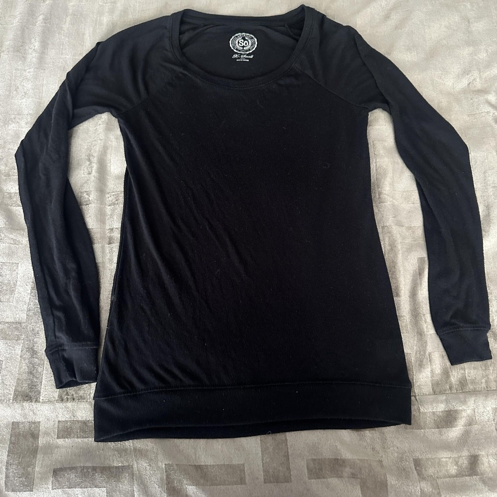 So Shirt Juniors X-Small Black Scoop Neck Long Sleeve Raglan Basic Tee Top
